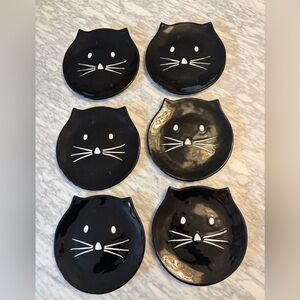 Set of 6 New Pottery Barn Figural Halloween Cat Plates
